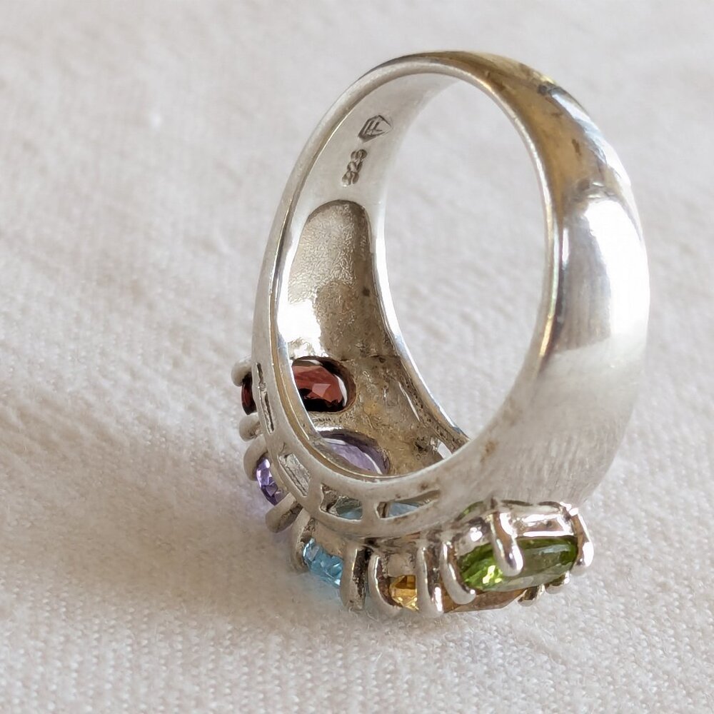 Sterling Sz 8 Multi Gemstone Cocktail Ring - Picture 9 of 12